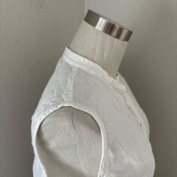 Made in Italy Sleeveless White Blouse Round Split Neck 120 Lino Minimalist Airy - Picture 7 of 11